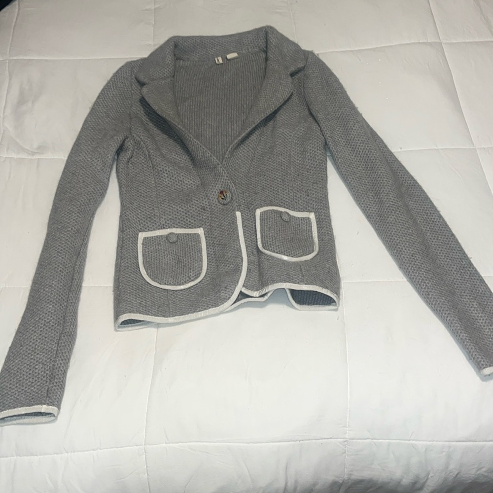 Moth for Anthropologie gray cotton wool blend knitted blazer EUC LNC size Small